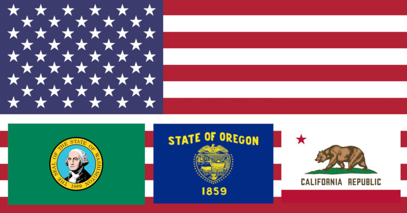 Flagge der USA, Washington, Oregon, California